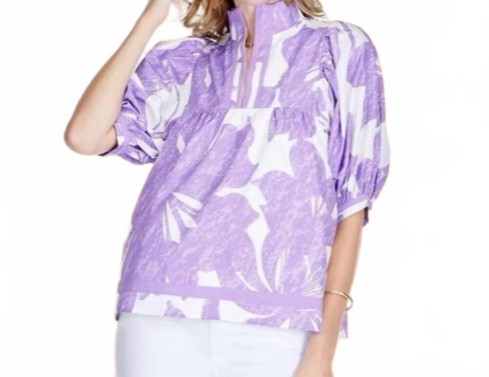 NEW JADE floral blooms stand collar top in lavender